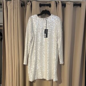 Stunning White Sequin Long Sleeve Dress